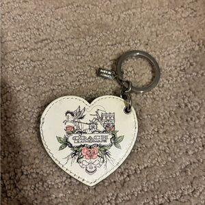 Coach White Heart KeyChain with Floral Design